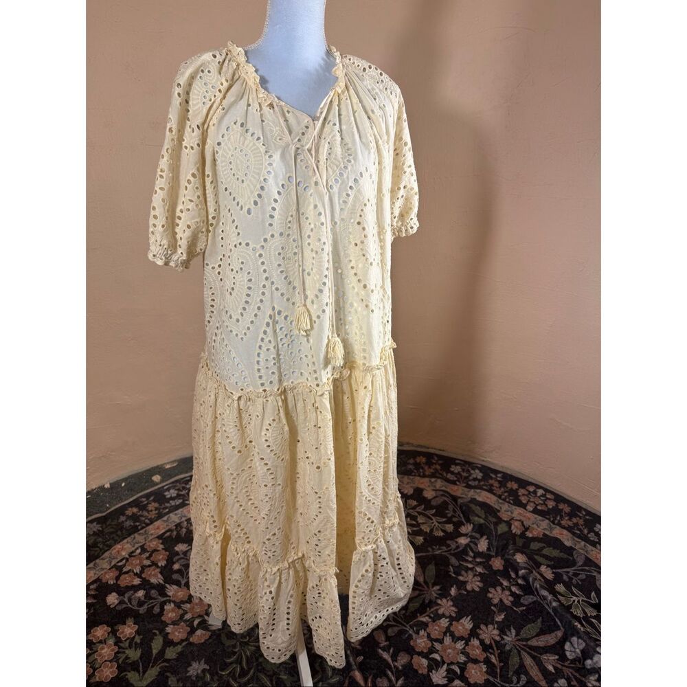 Spell & The Gypsy Collective Cream Eyelet Maxi Dress – Tiered | Tassel Tie Neckl - Picture 2 of 7